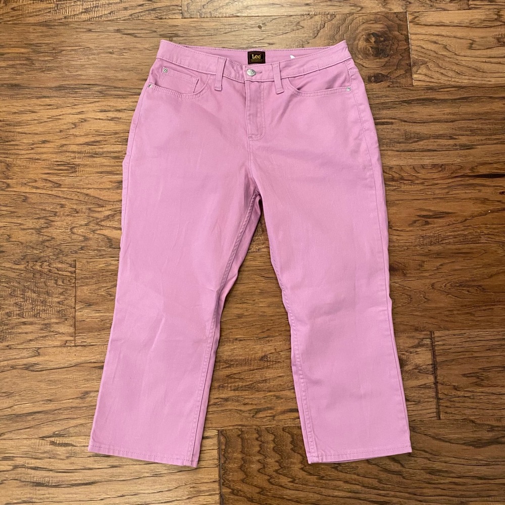 Lee Cropped Denim Jeans Womens 8 Orchid Pink Mid Rise Stretch Capri Pants